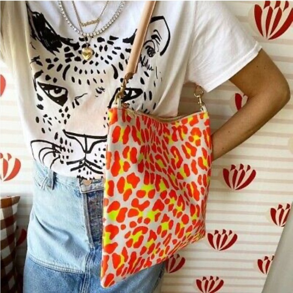 NWT Clare V. Foldover Clutch with Tabs in Cat Suede Neon Orange - Picture 7 of 7